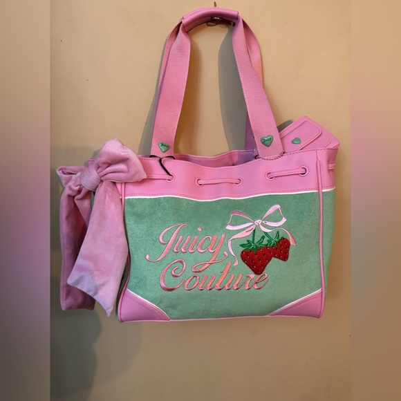 Juicy Couture Pink and Mint Strawberry Tote with Bow - Picture 2 of 11